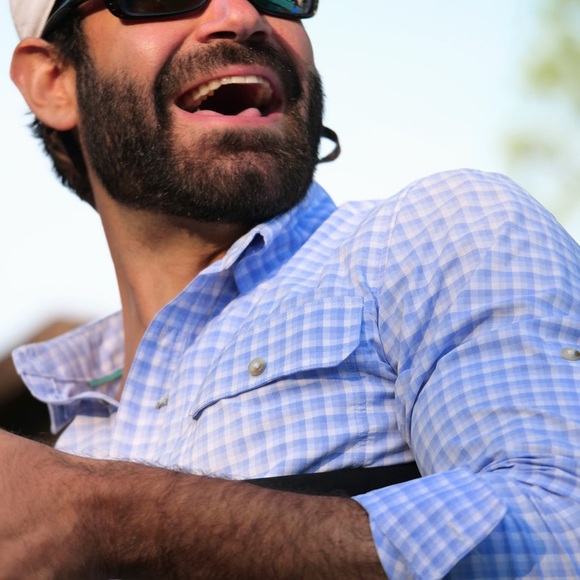 Poncho The Wahoo Large Men’s Blue White Check Performance Outdoor Fishing Shirt - Picture 3 of 9